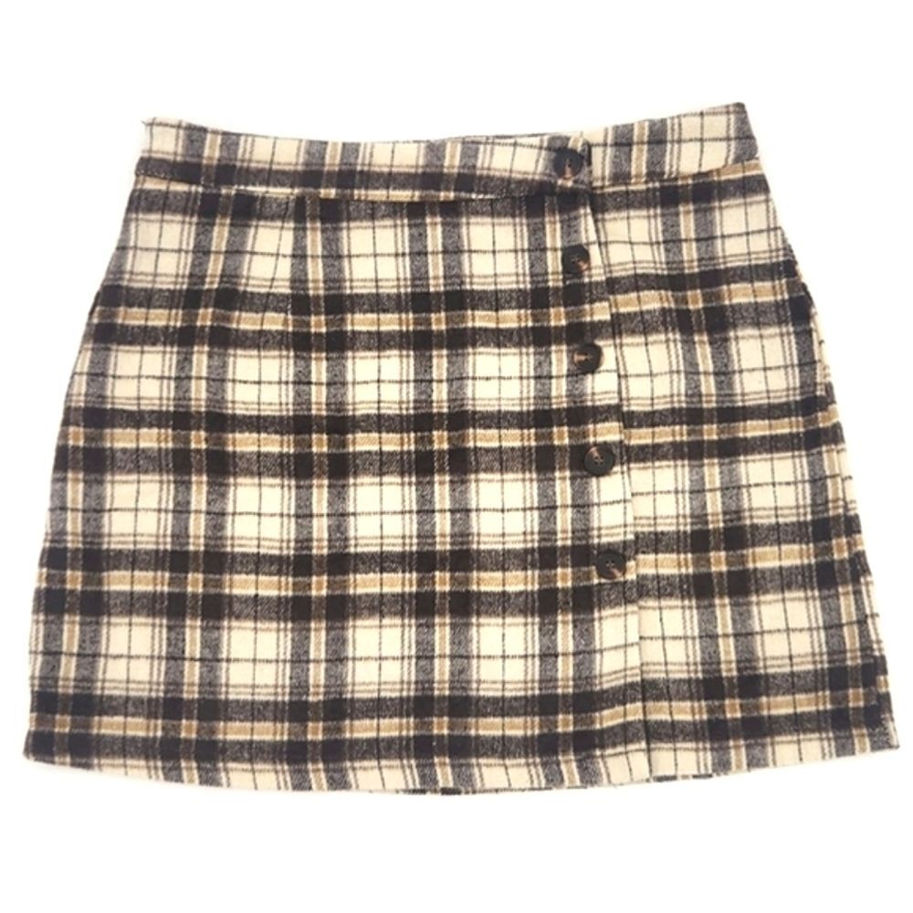 Zaful Flannel Mini Skirt  Womens Size Extra Large XL Mock Button Plaid Academia